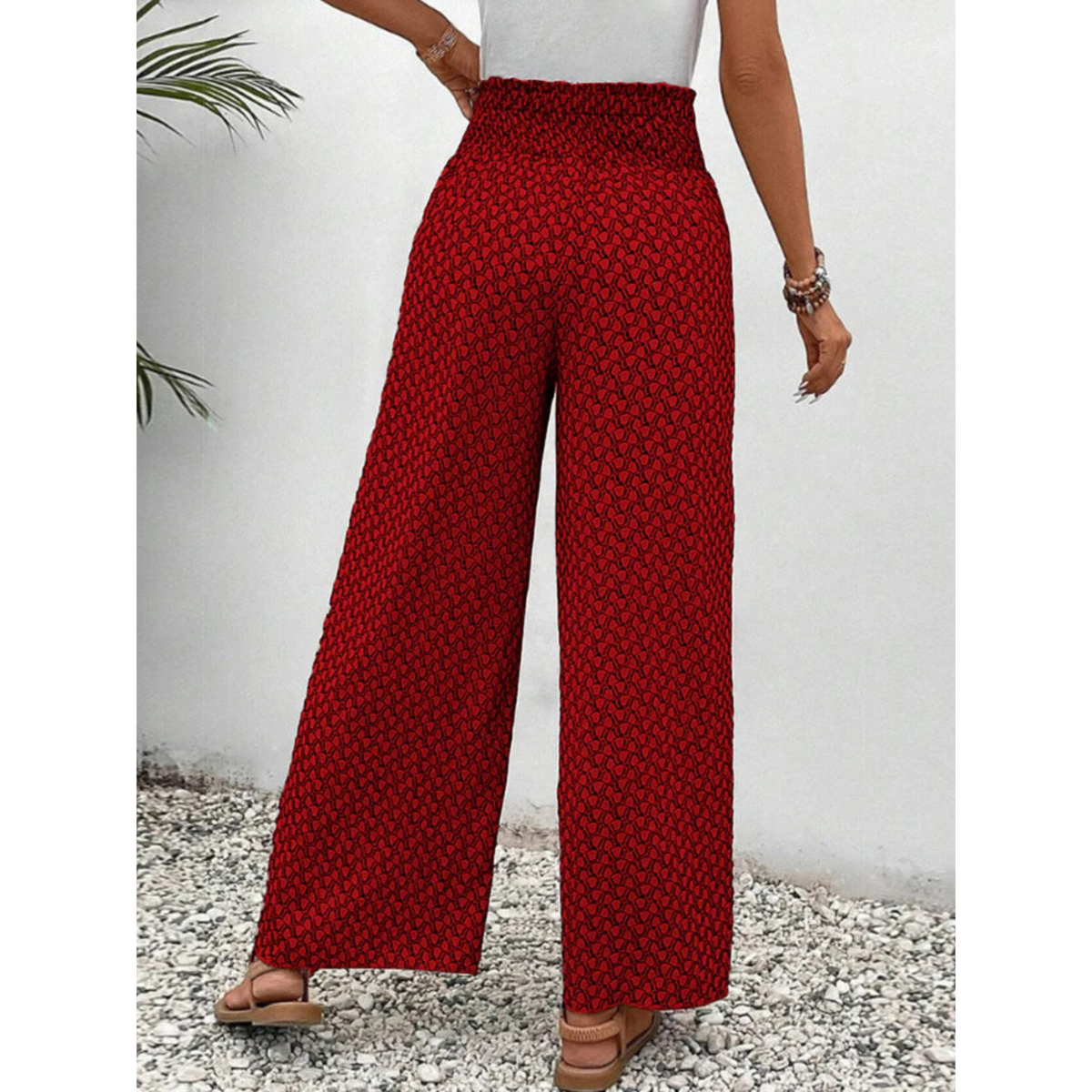 Pantalon Fluide Femme Taille Haute À Imprimé Géométrique