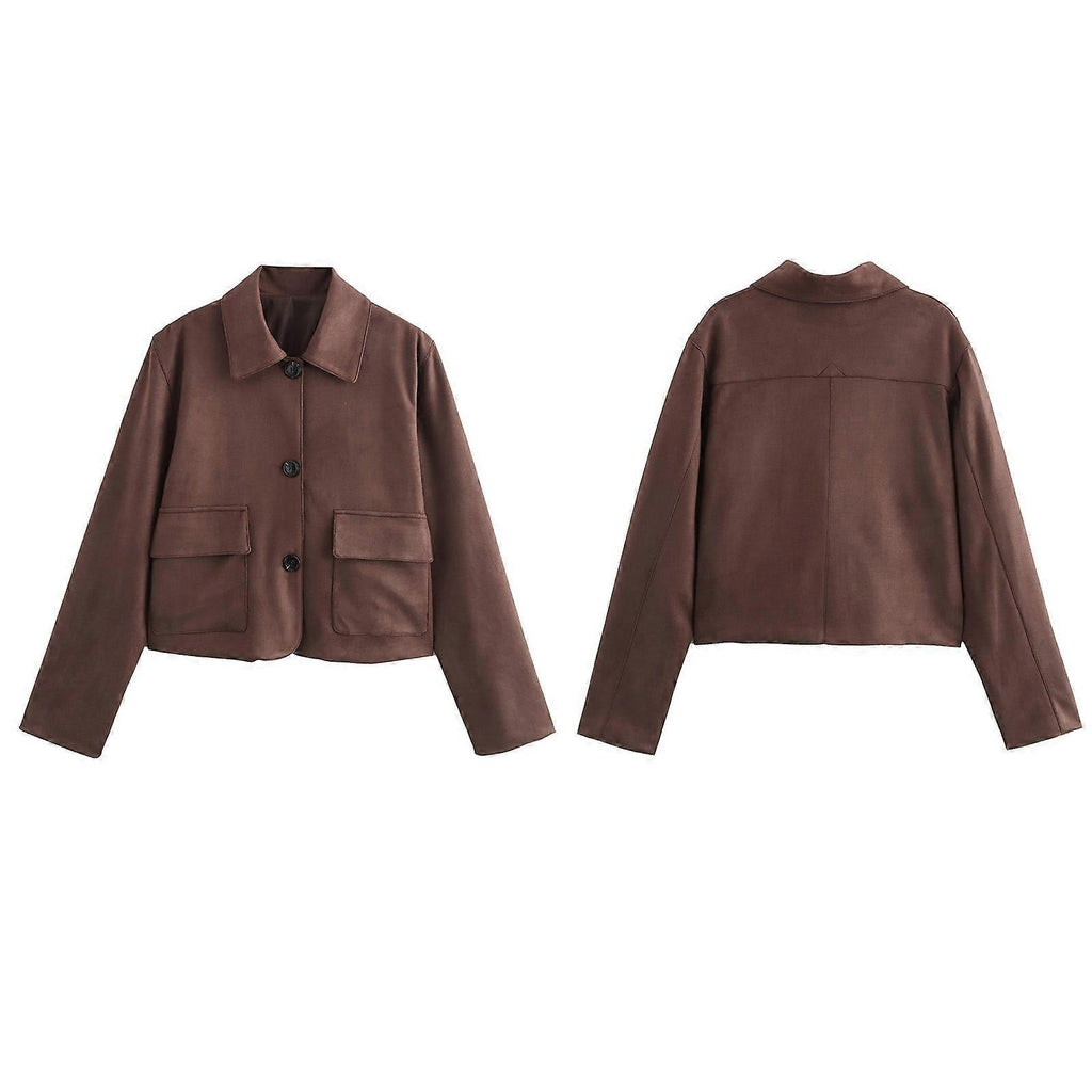 Veste Courte Femme Boutonnée Effet Cuir À Poches