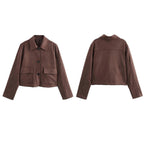 Veste Courte Femme Boutonnée Effet Cuir À Poches
