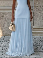Robe longue plissée sans manches pour femme