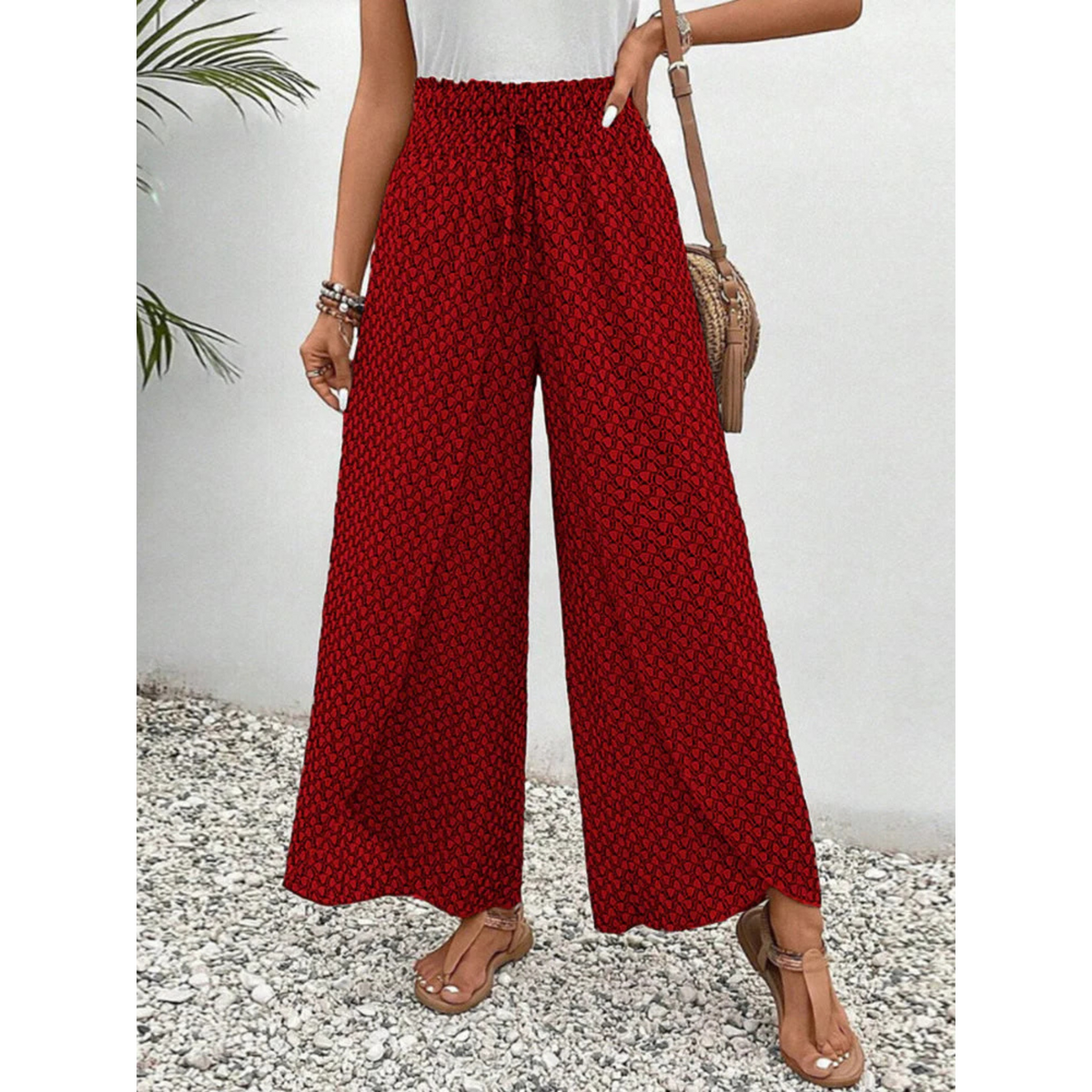 Pantalon Fluide Femme Taille Haute À Imprimé Géométrique