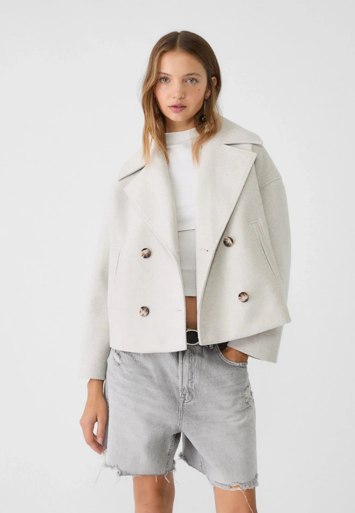 Blazer Court Femme À Revers Pointus Et Double Boutonnage