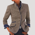 Blazer Femme Vintage À Col Montant Coupe Ajustée