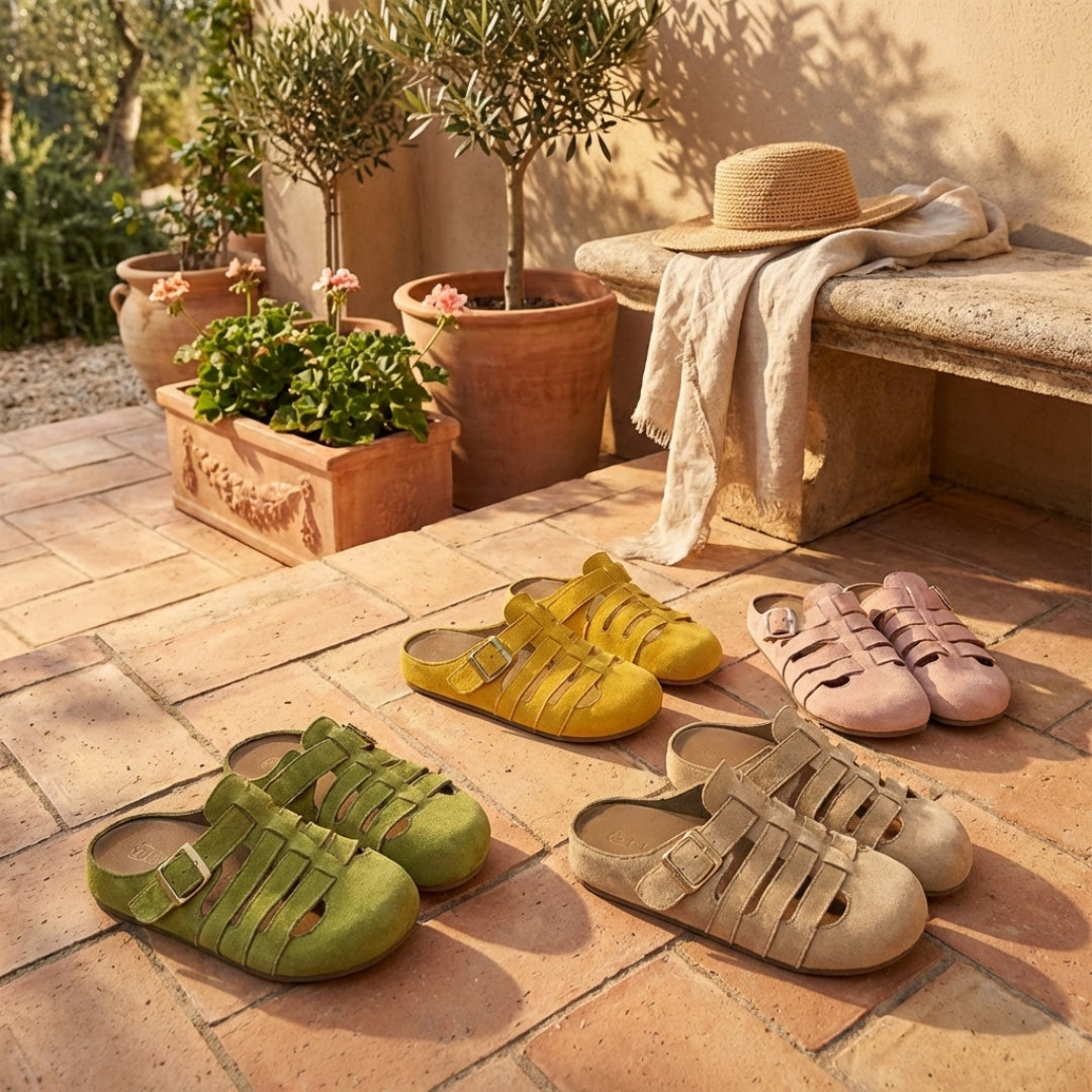 Sandales Mules Femme En Suède À Boucle Réglable