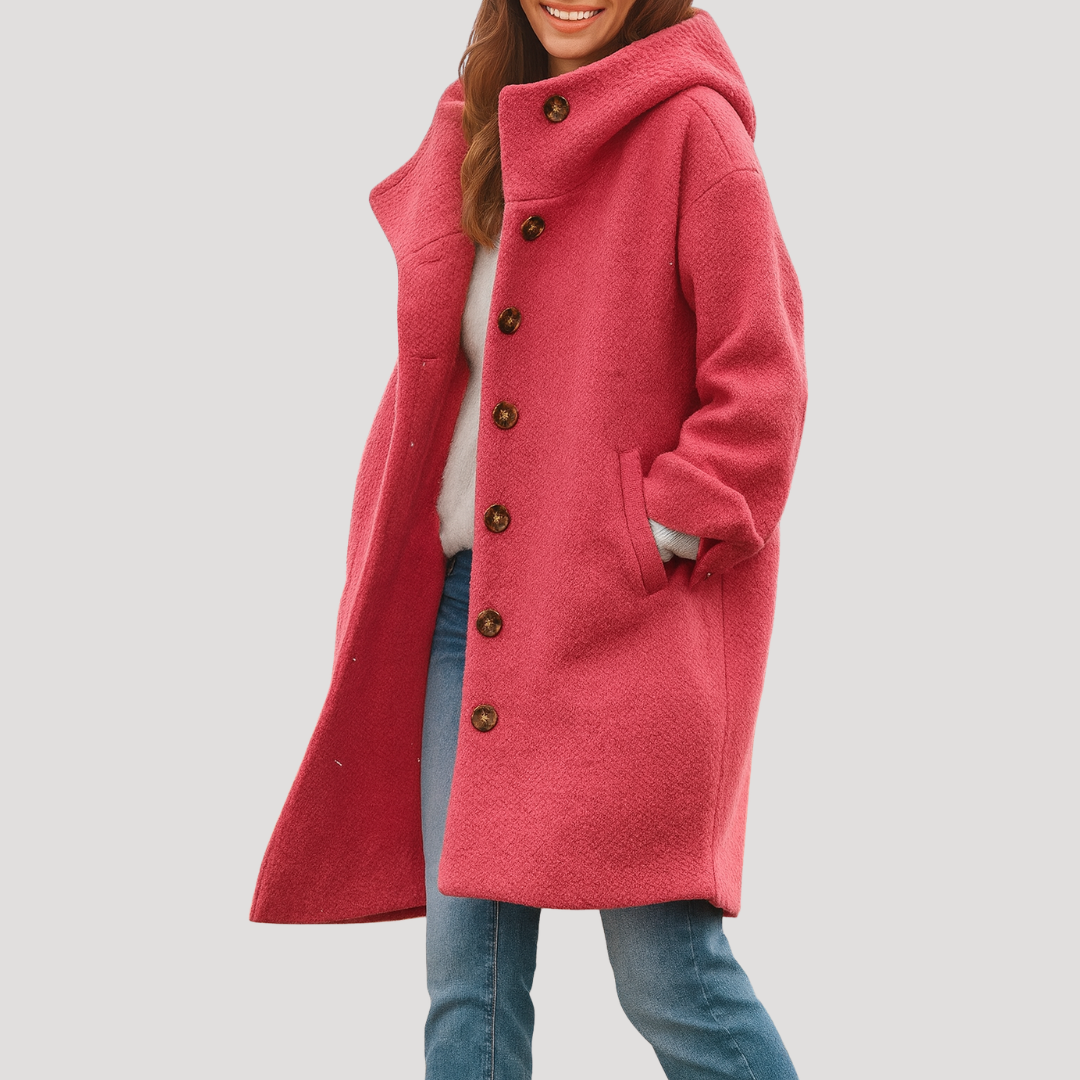 Manteau À Capuche Femme Mi-Long Boutonné Et Chaud