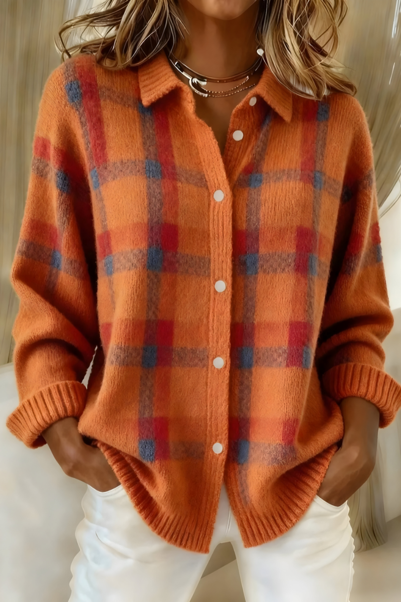 Cardigan Femme À Carreaux En Maille Douce Coupe Ample