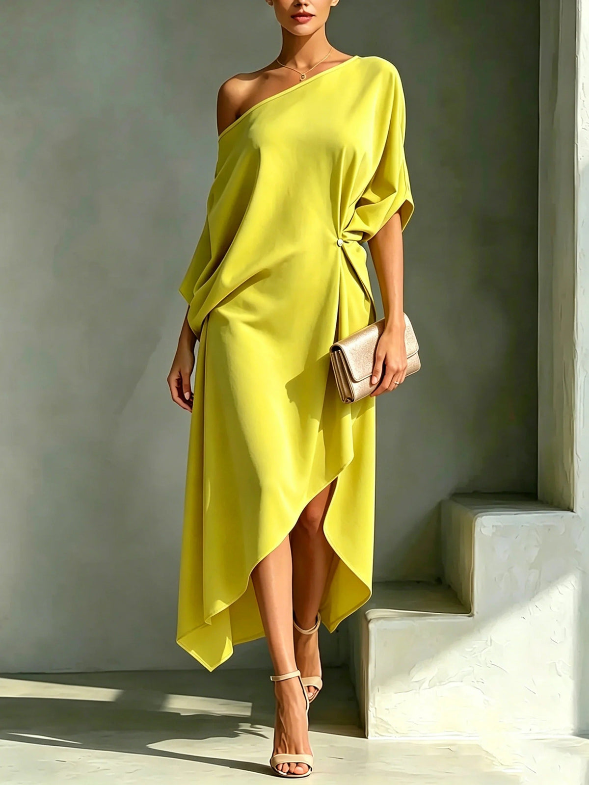 Robe midi asymétrique à une épaule pour femme