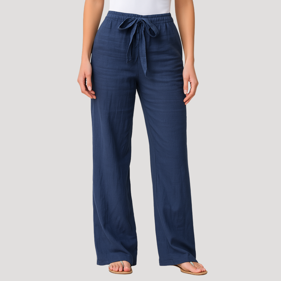 Pantalon Lin Femme Léger À Taille Élastiquée Et Poches