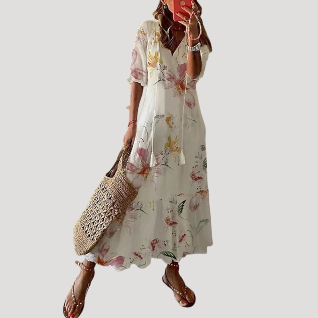 Robe Longue Bohème Femme Fluide À Col V Et Liens