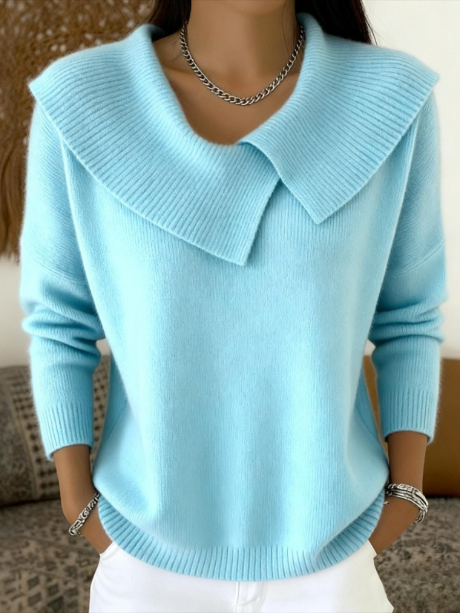 Pull Femme En Maille À Col Côtelé Manches Longues