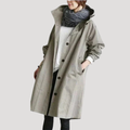 Manteau Long Femme Boutonné À Capuche Ajustable