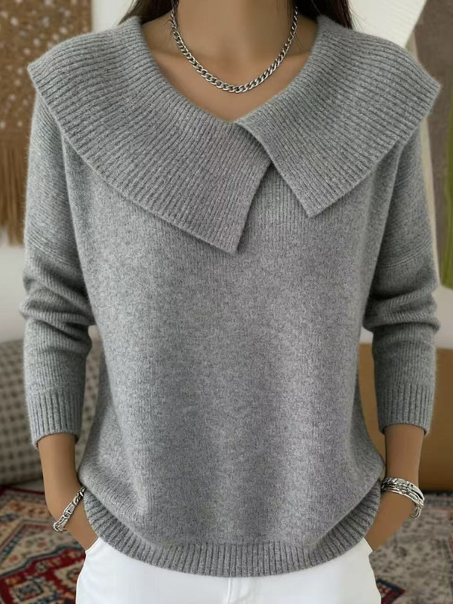Pull Femme En Laine À Col Plissé Et Coupe Ample