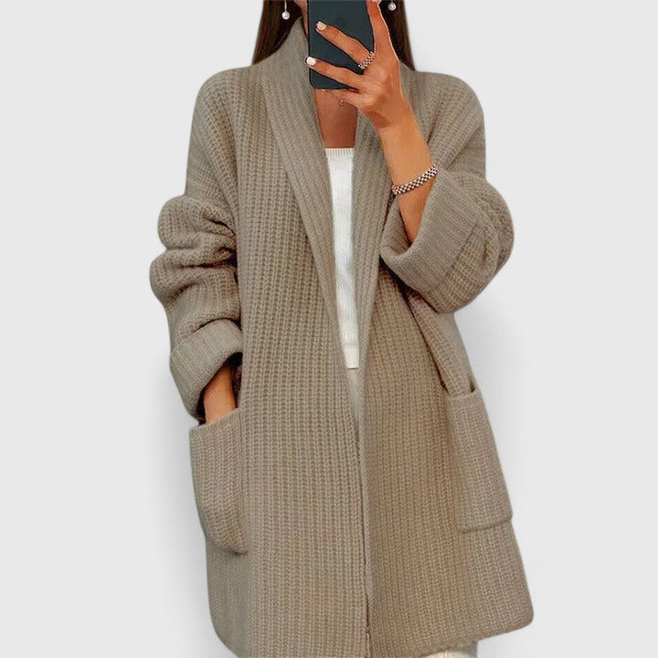 Cardigan côtelé ouvert à poches profondes pour femme