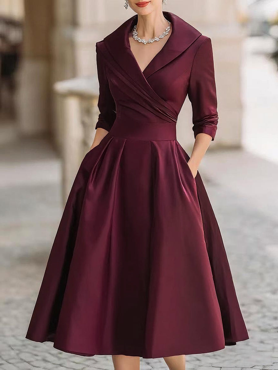Robe Trapèze Femme Midi Plissée Au Style Vintage