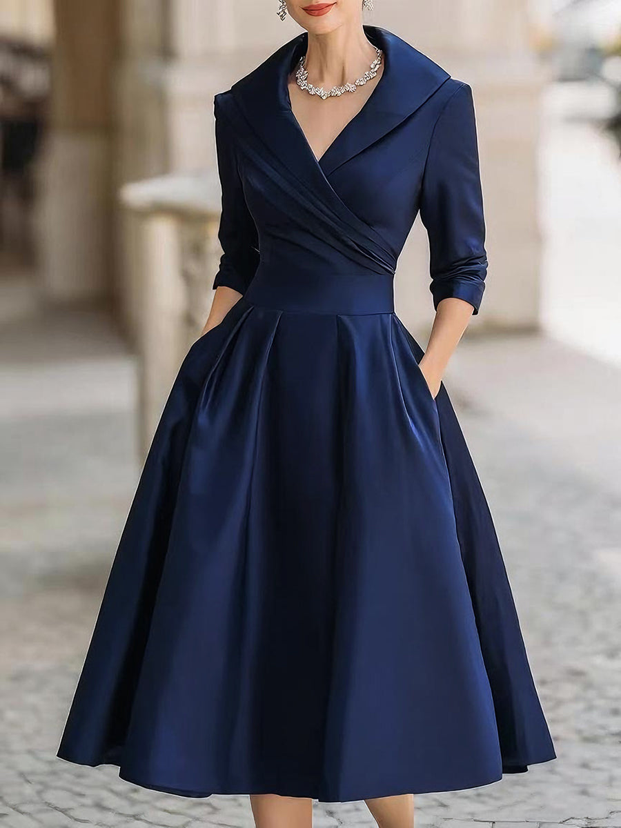 Robe Trapèze Femme Midi Plissée Au Style Vintage