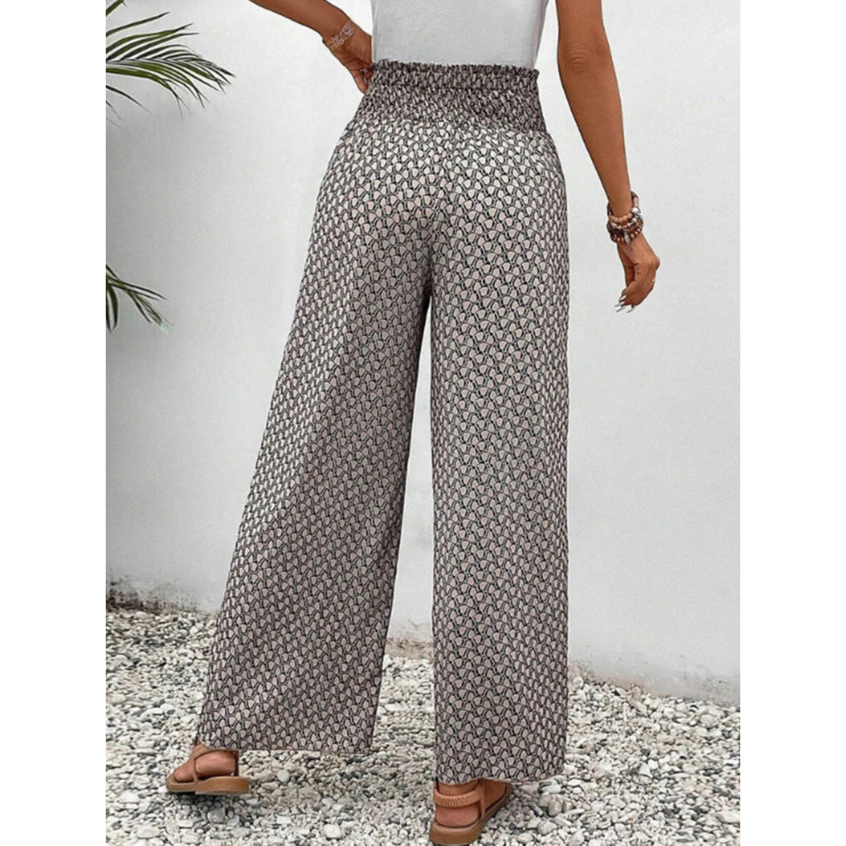 Pantalon Fluide Femme Taille Haute À Imprimé Géométrique