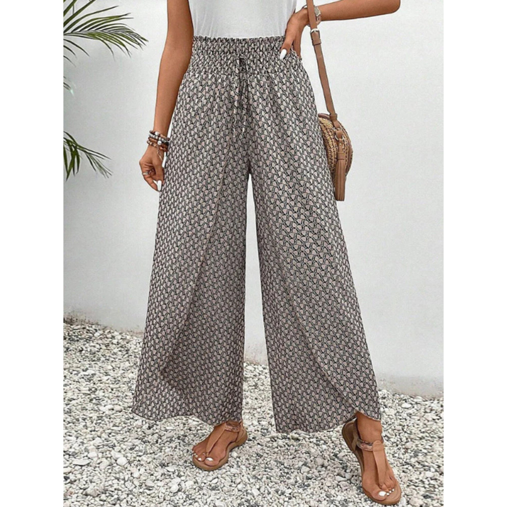 Pantalon Fluide Femme Taille Haute À Imprimé Géométrique
