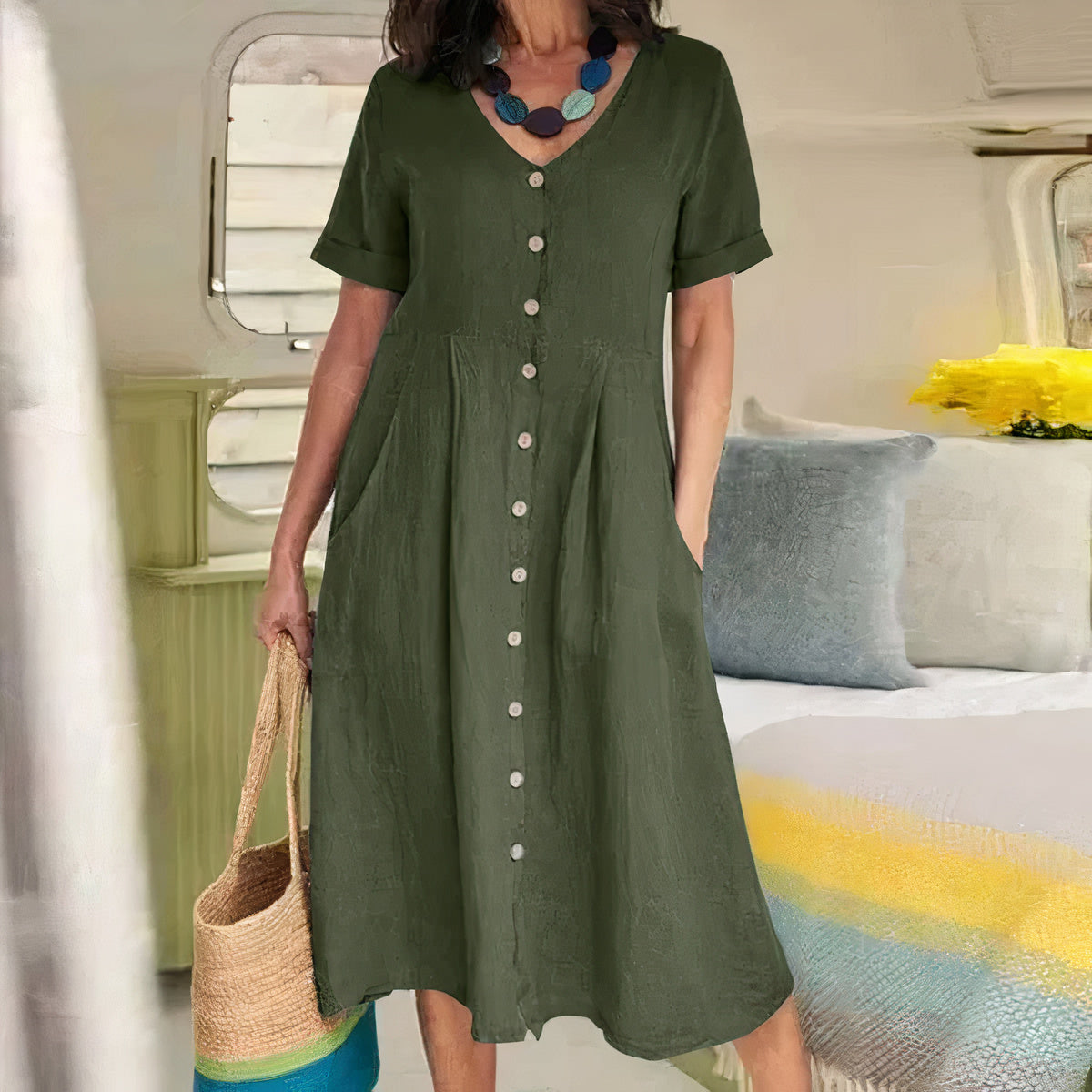 Robe D'Été Femme Fluide Et Légère En Tissu Respirant