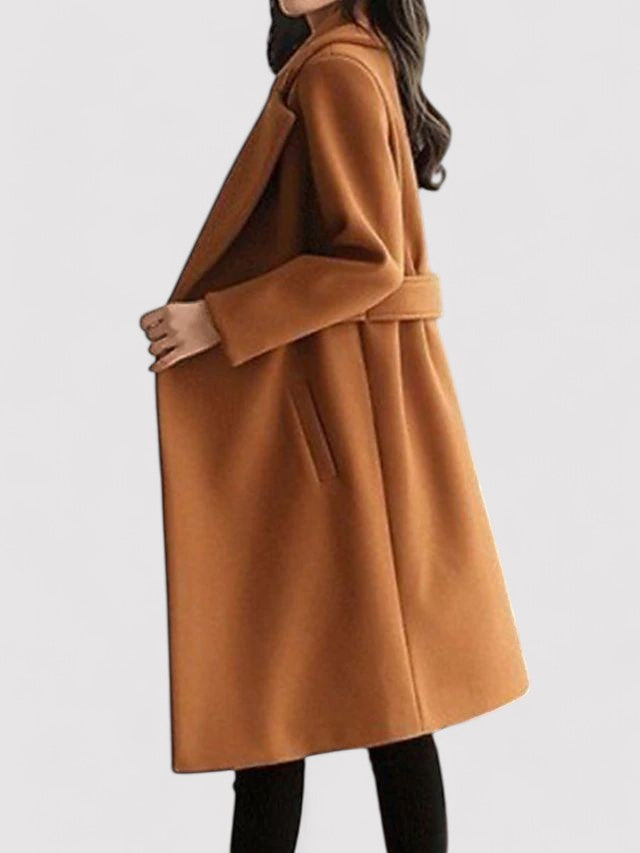 Manteau Hiver Femme En Laine À Ceinture Fine Et Revers