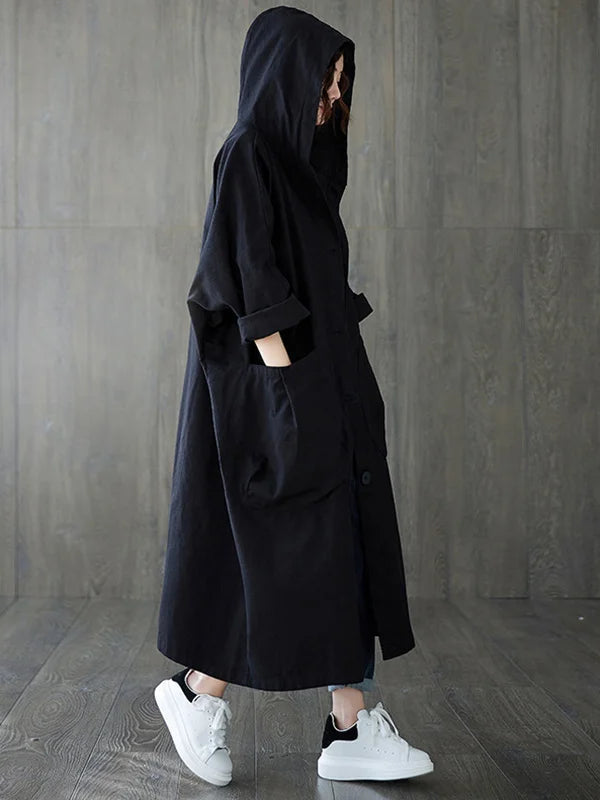 Manteau Imperméable Femme Long Oversize À Capuche
