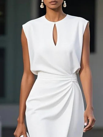 Robe Midi Femme Drapée À Décolleté Ouvert Et Coupe Ajustée