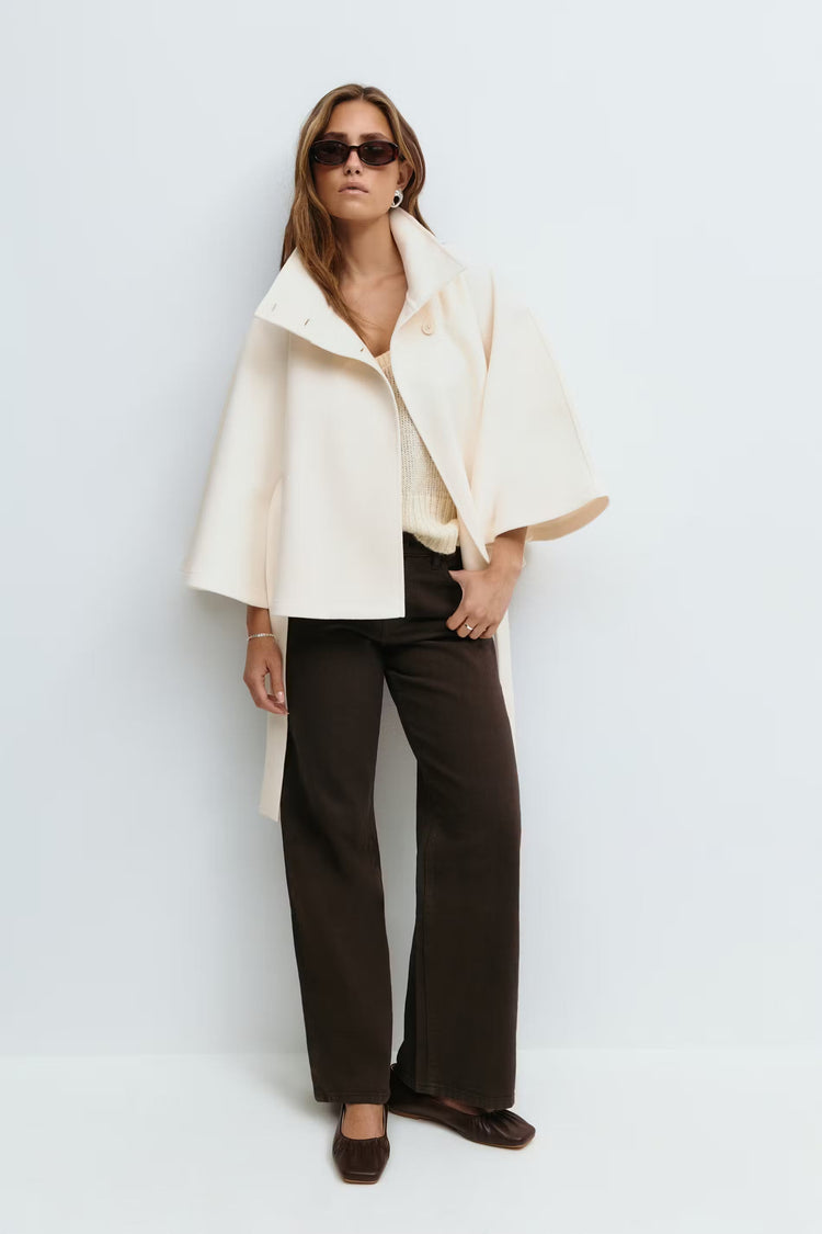 Manteau Cape Femme À Col Montant Et Ceinture Ajustable