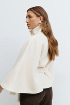 Manteau Cape Femme À Col Montant Et Ceinture Ajustable