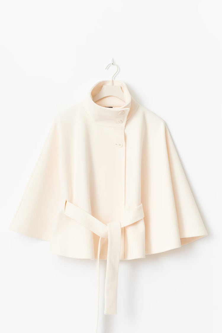 Manteau Cape Femme À Col Montant Et Ceinture Ajustable