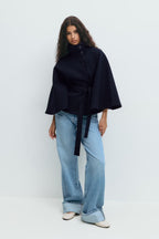 Manteau Cape Femme À Col Montant Et Ceinture Ajustable
