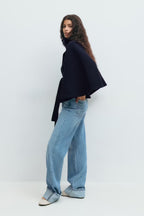 Manteau Cape Femme À Col Montant Et Ceinture Ajustable