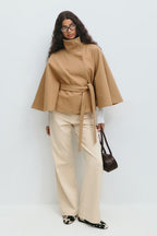 Manteau Cape Femme À Col Montant Et Ceinture Ajustable