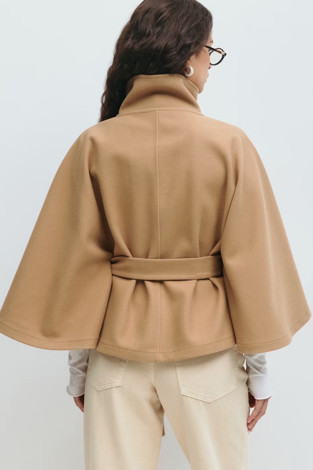 Manteau Cape Femme À Col Montant Et Ceinture Ajustable