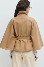 Manteau Cape Femme À Col Montant Et Ceinture Ajustable