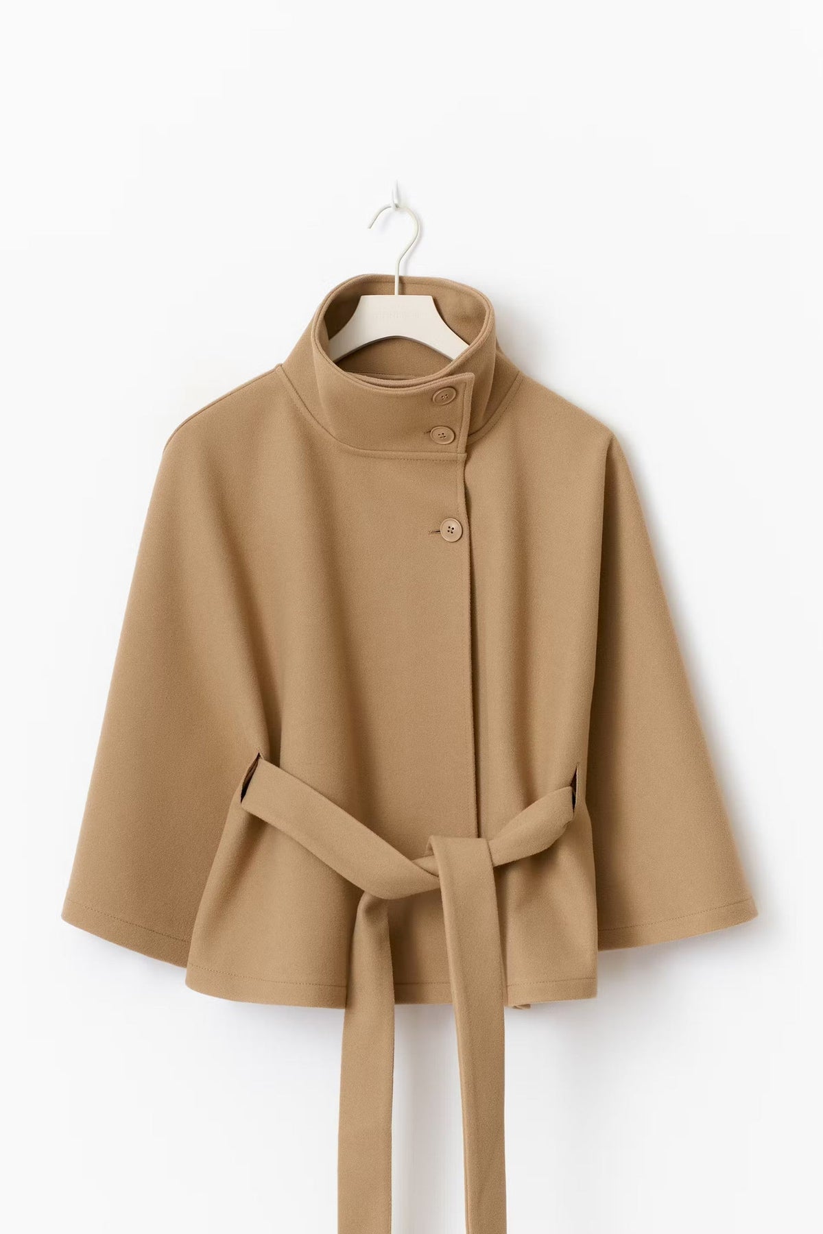 Manteau Cape Femme À Col Montant Et Ceinture Ajustable