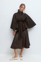 Manteau Cape Femme À Col Montant Et Ceinture Ajustable