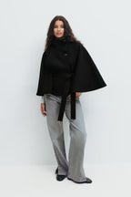 Manteau Cape Femme À Col Montant Et Ceinture Ajustable