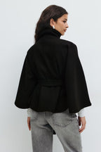 Manteau Cape Femme À Col Montant Et Ceinture Ajustable