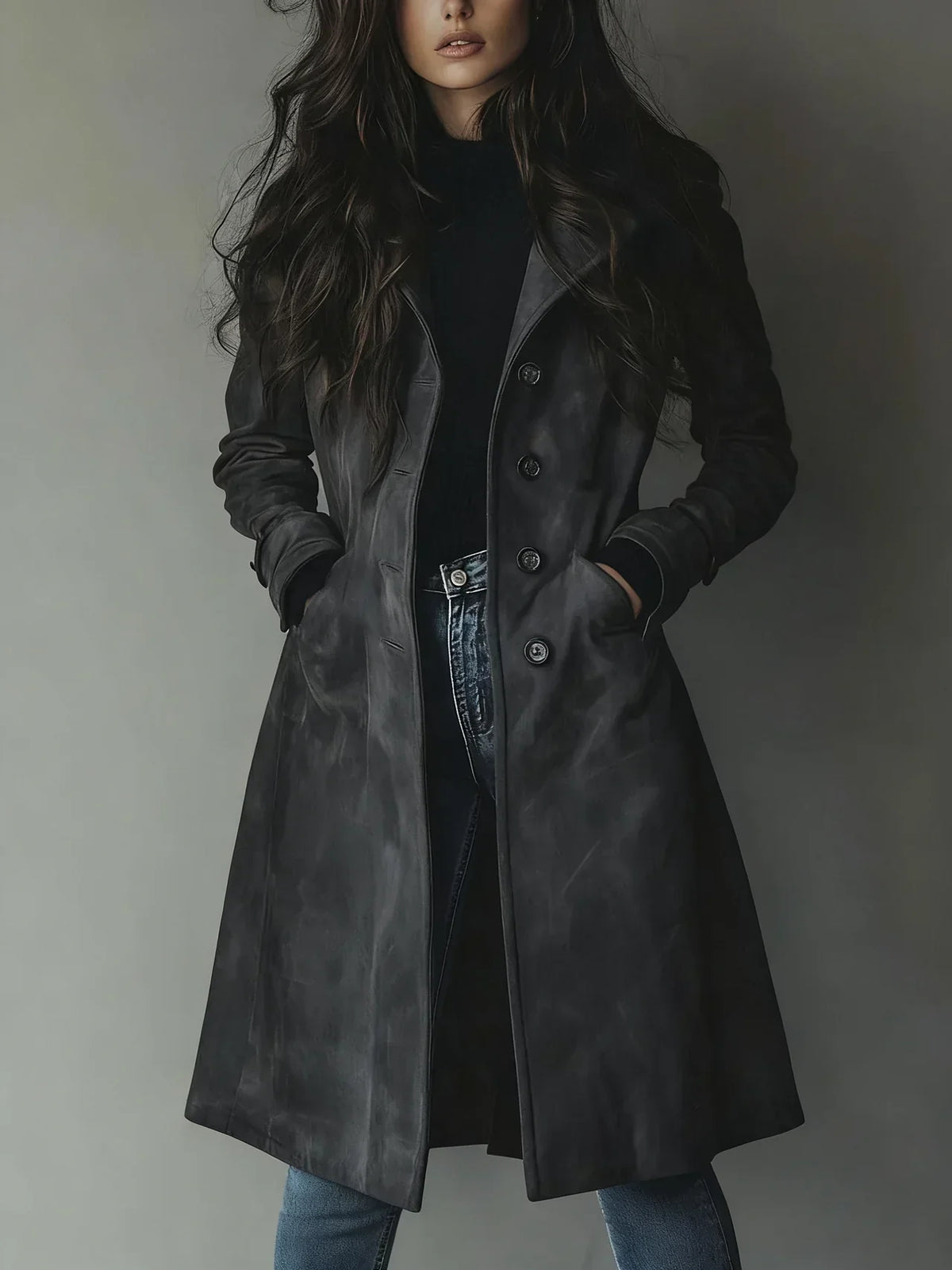 Trench en suède synthétique à coupe ajustée pour femme