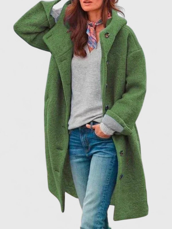 Manteau à capuche avec gros boutons et poches profondes pour femme
