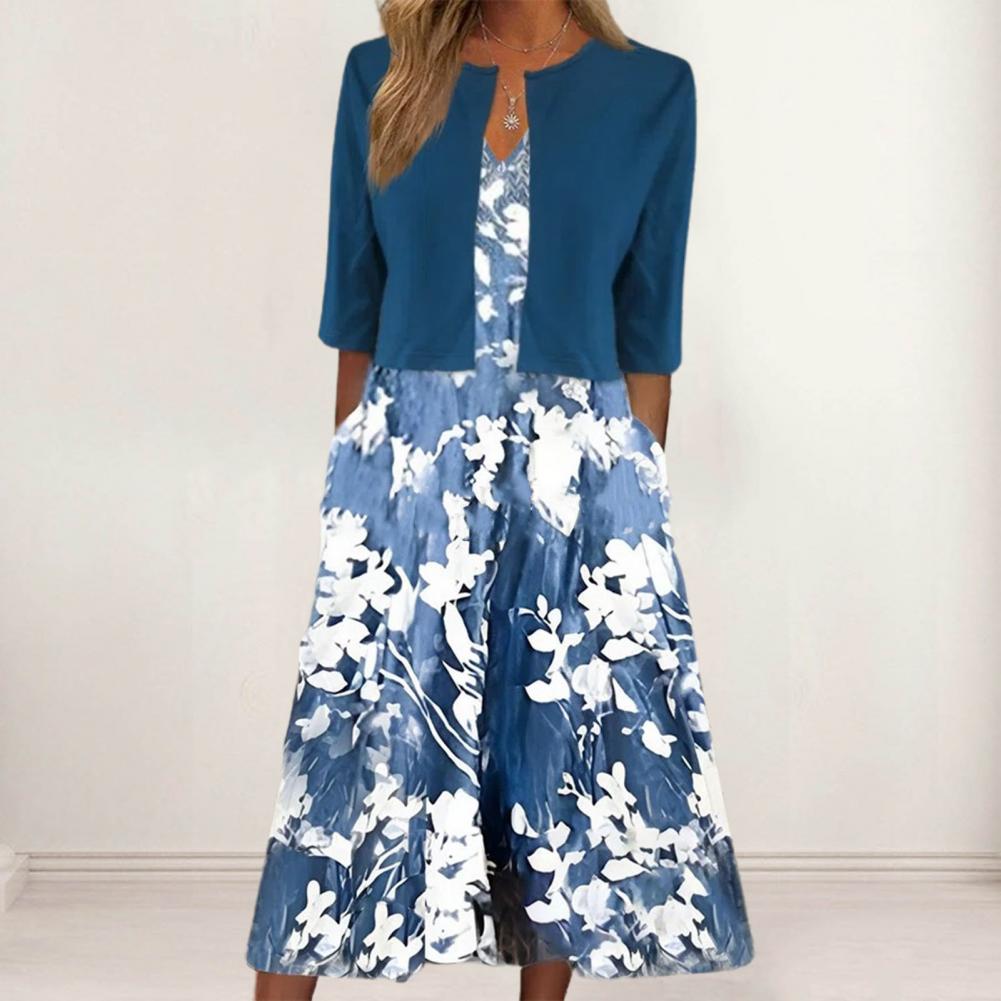Robe Fleurie Femme Deux Pièces Avec Boléro Assorti