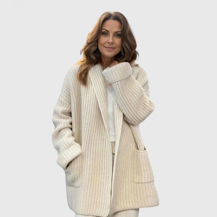 Cardigan côtelé ouvert à poches profondes pour femme
