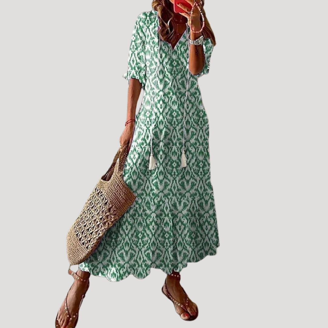 Robe Longue Bohème Femme Fluide À Col V Et Liens