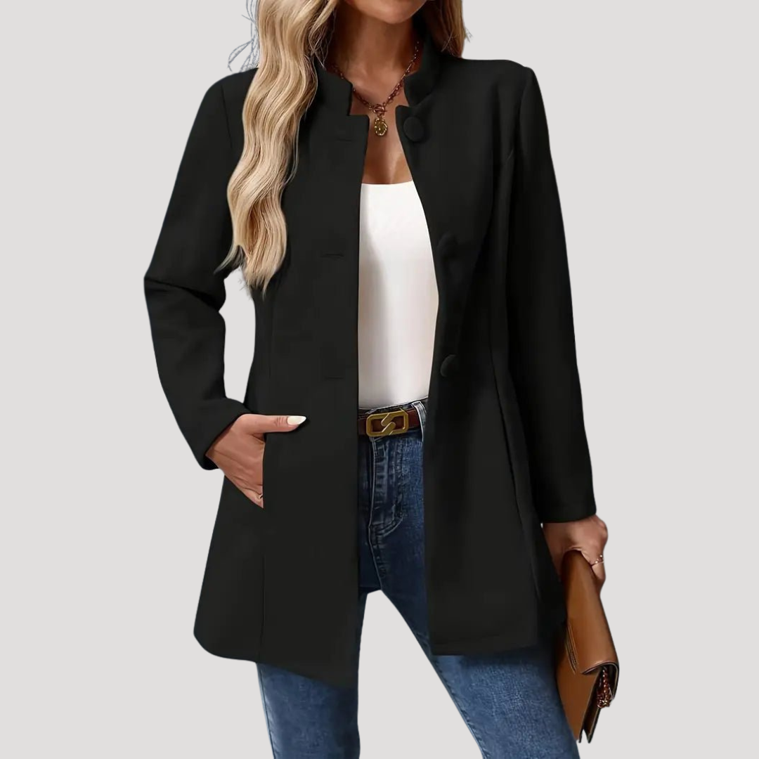 Manteau Femme Mi-Long Col Montant Poches Passepoilées