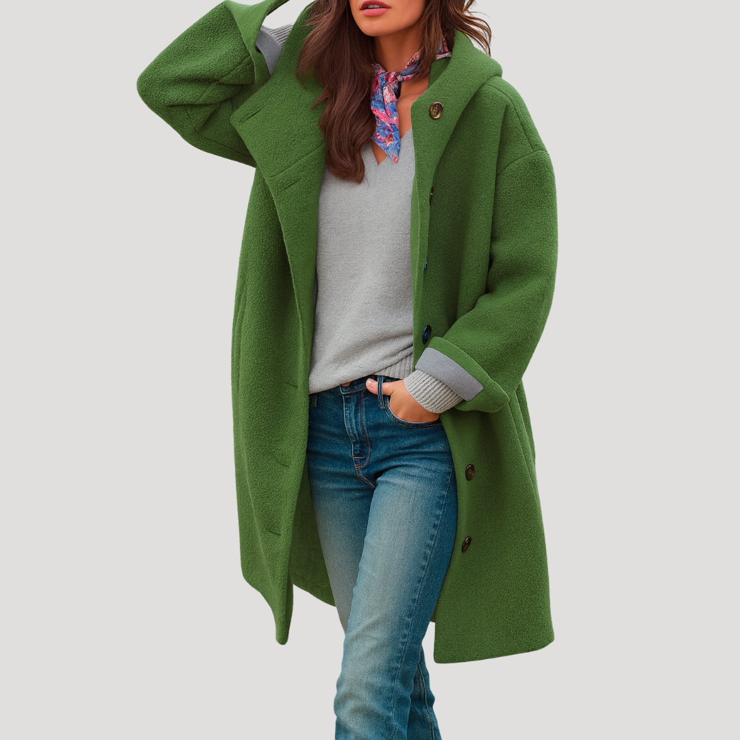 Manteau À Capuche Femme Mi-Long Boutonné Et Chaud