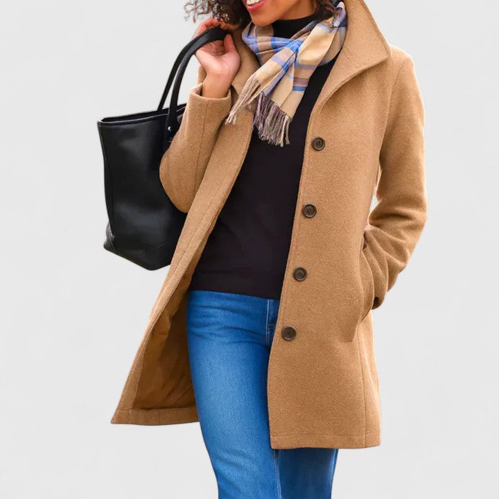 Manteau Long Femme Boutonné Coupe Décontractée