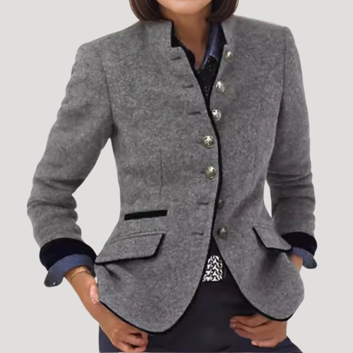 Blazer Femme Vintage À Col Montant Coupe Ajustée