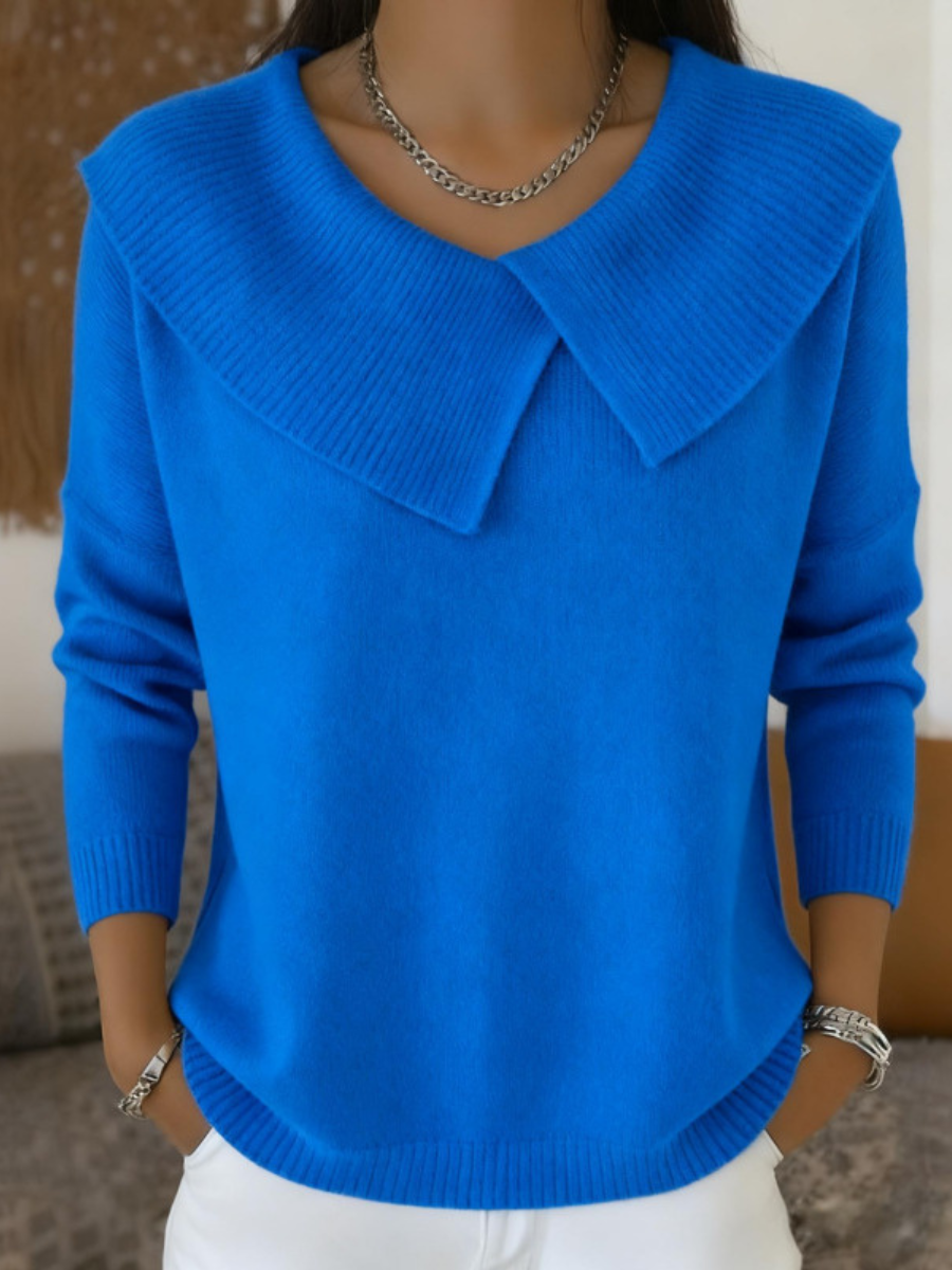 Pull Femme En Maille À Col Côtelé Manches Longues