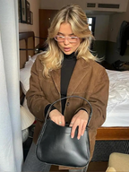Blazer Femme Oversize En Daim Marron À Revers Larges