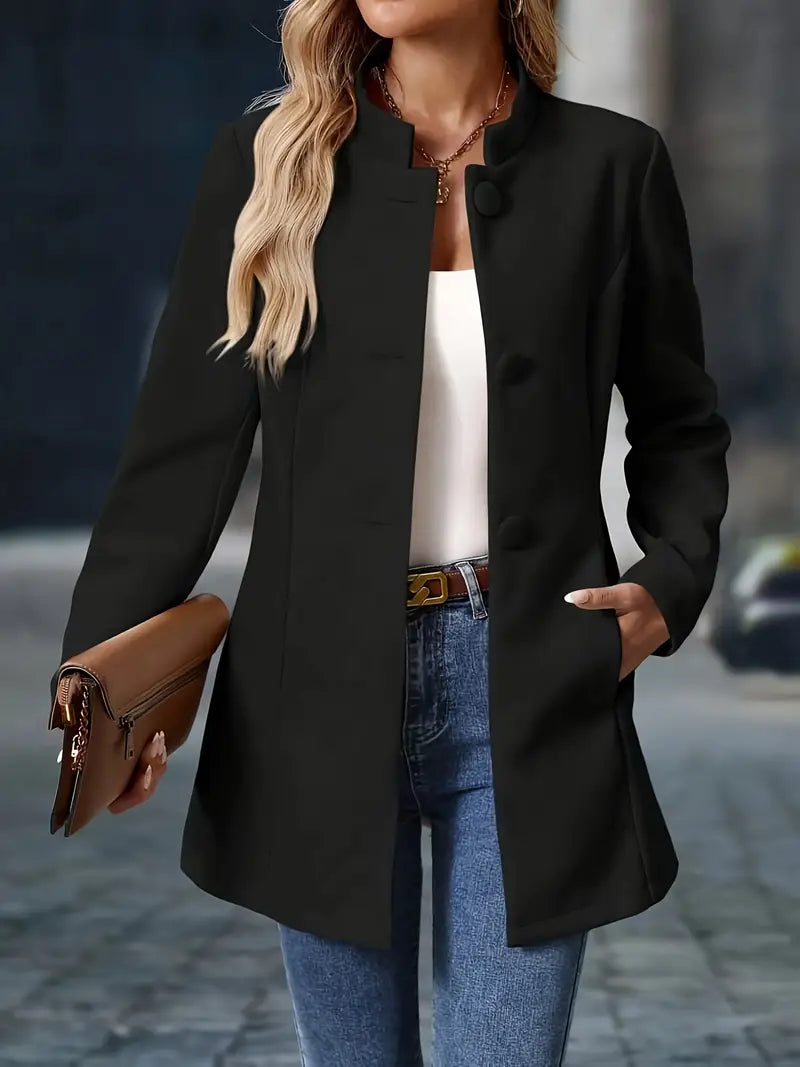 Manteau Femme Hiver Mi-Long Col Montant Coupe Structurée