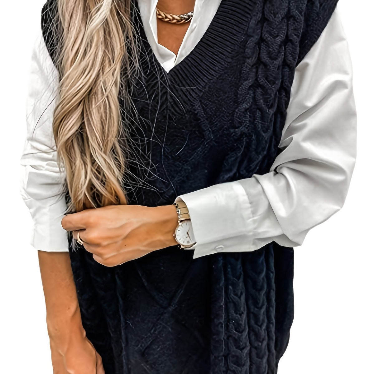 Débardeur en maille torsadée à col V pour femme